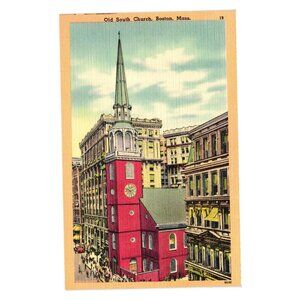Vintage Old South Church Boston Mass Postcard Linen Finish Mid Century Religion